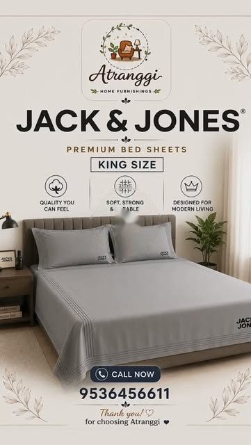 Atranggi reel thumbnail: Jack & Jones premium king-size bedsheet with 100% cotton badges