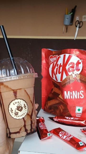 Chai Chaska reel thumbnail: KitKat chocolate shake with KitKat packs and the round Chai Chaska logo badge