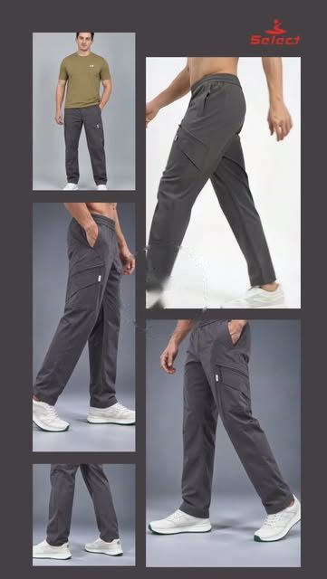 Select Sportswear reel thumbnail: product grid of cargo pants in olive, grey and black