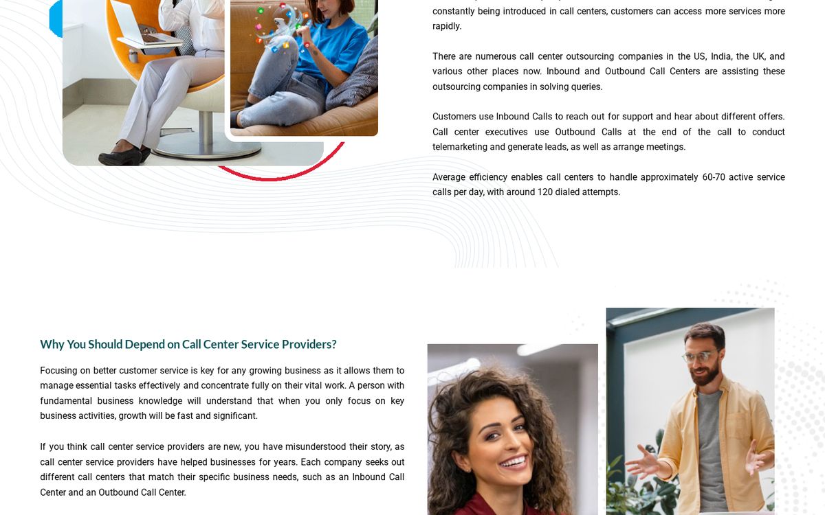 A-1 Call Center website on desktop: homepage section below the first screen