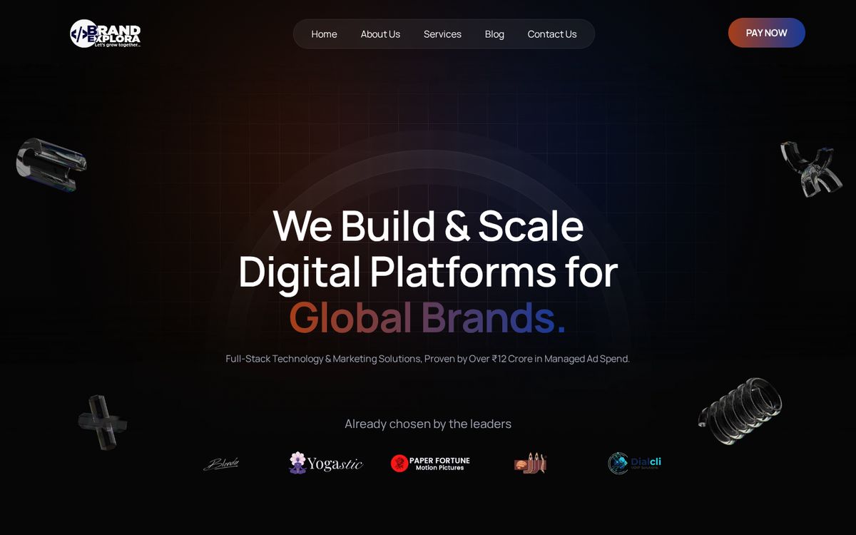 BrandExplora website on desktop: homepage first screen