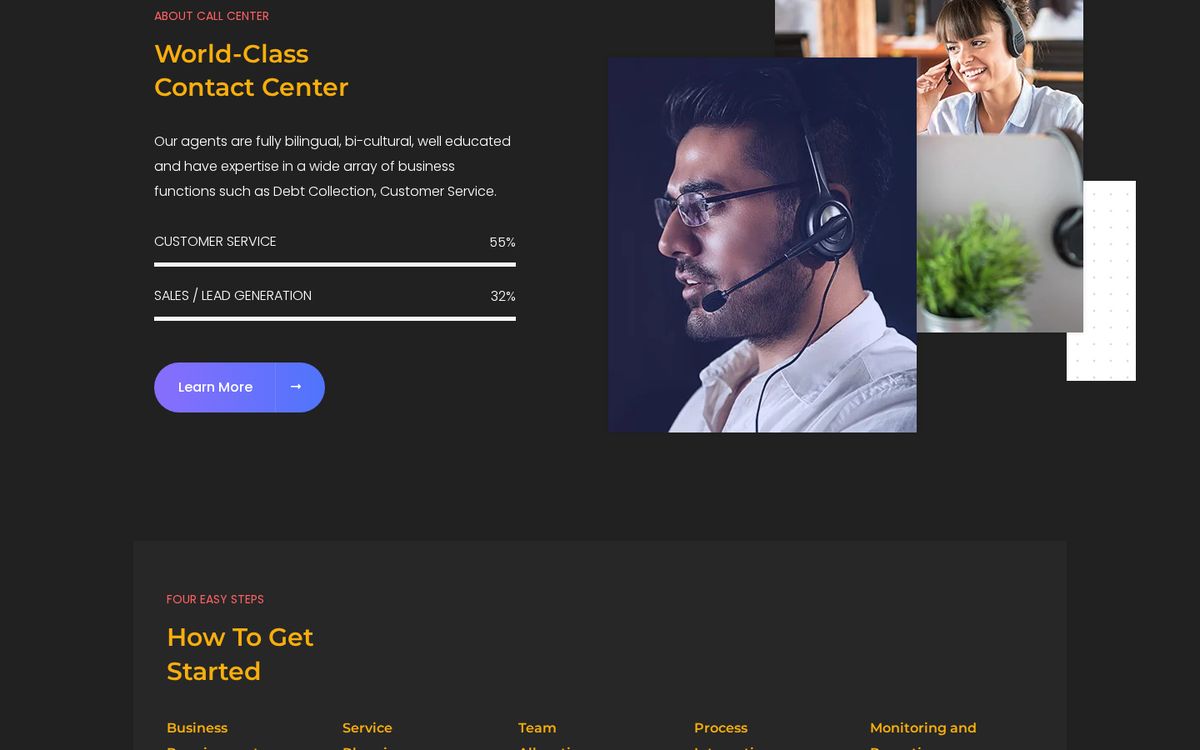 Core Outsourcing Services website on desktop: homepage section below the first screen