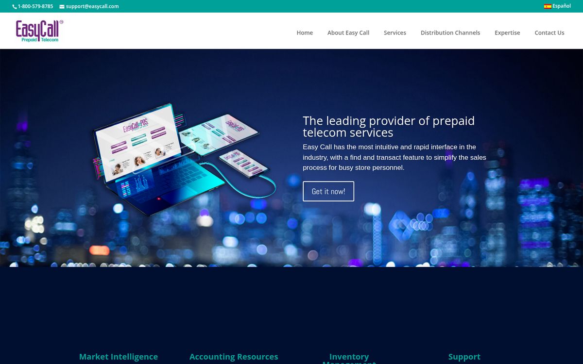 Easy Call website on desktop: homepage first screen