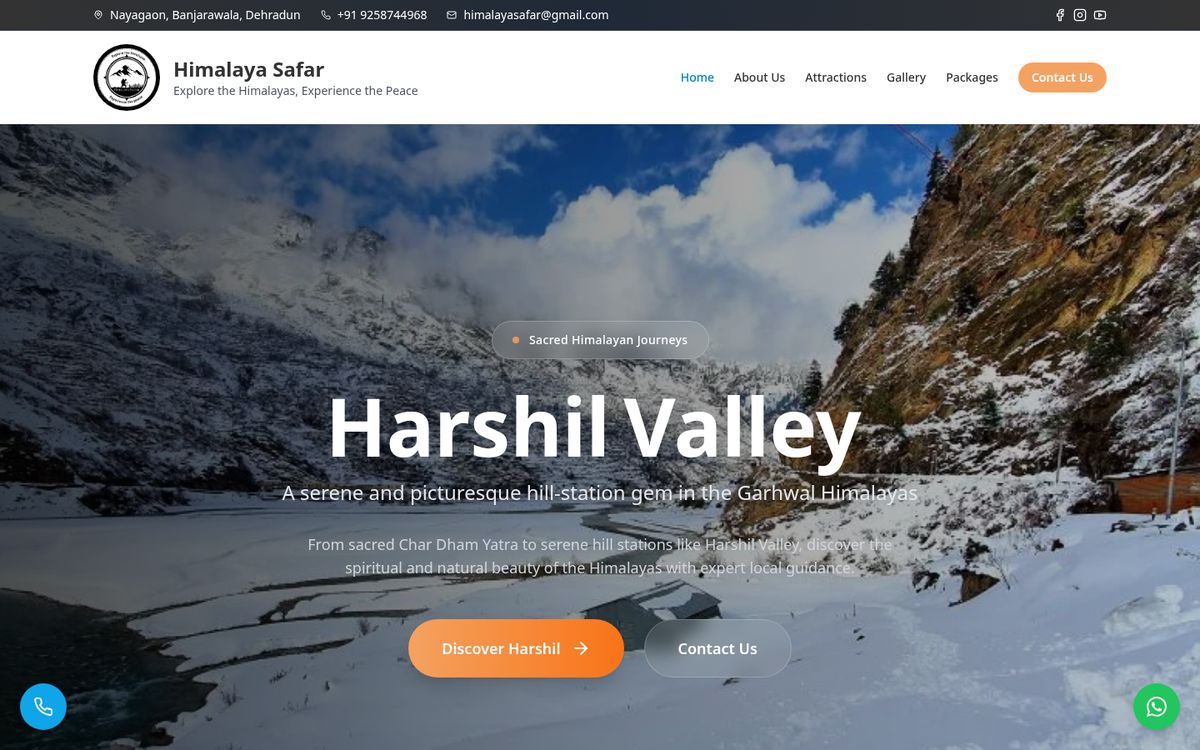 Himalaya Safar website on desktop: homepage first screen