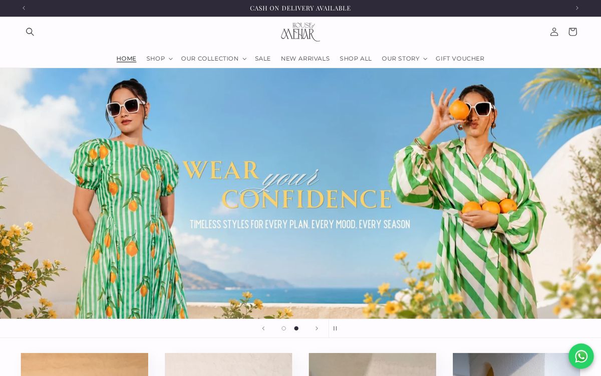 House of Mehar website homepage on desktop