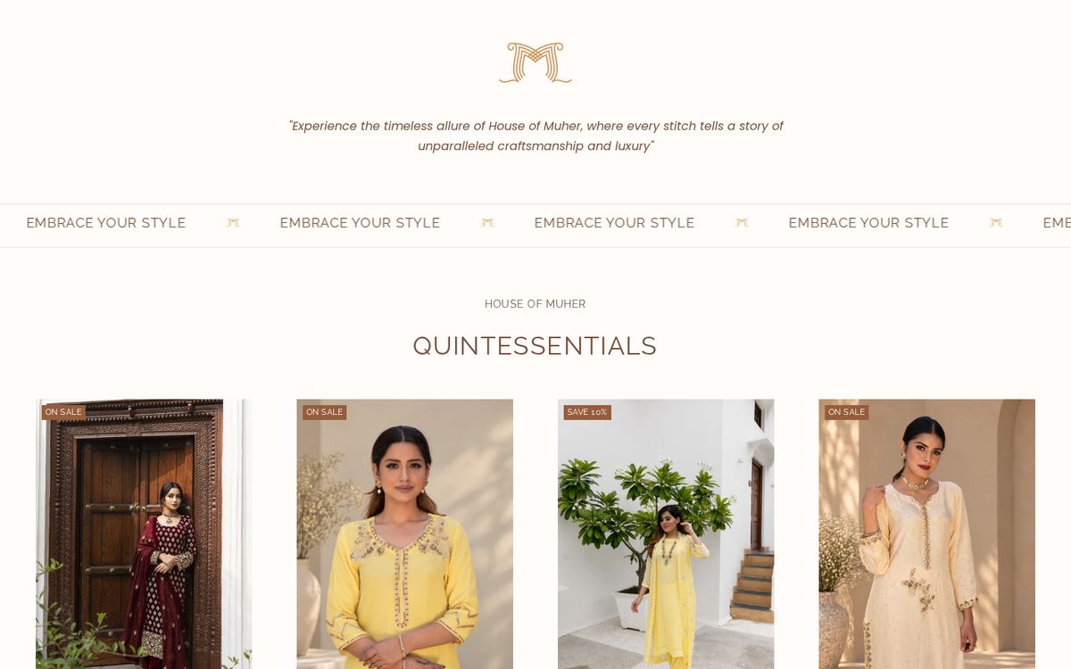House of Muher website on desktop: homepage section below the first screen