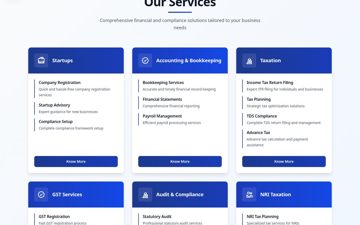 Shalini Arora & Company website on desktop: homepage section below the first screen