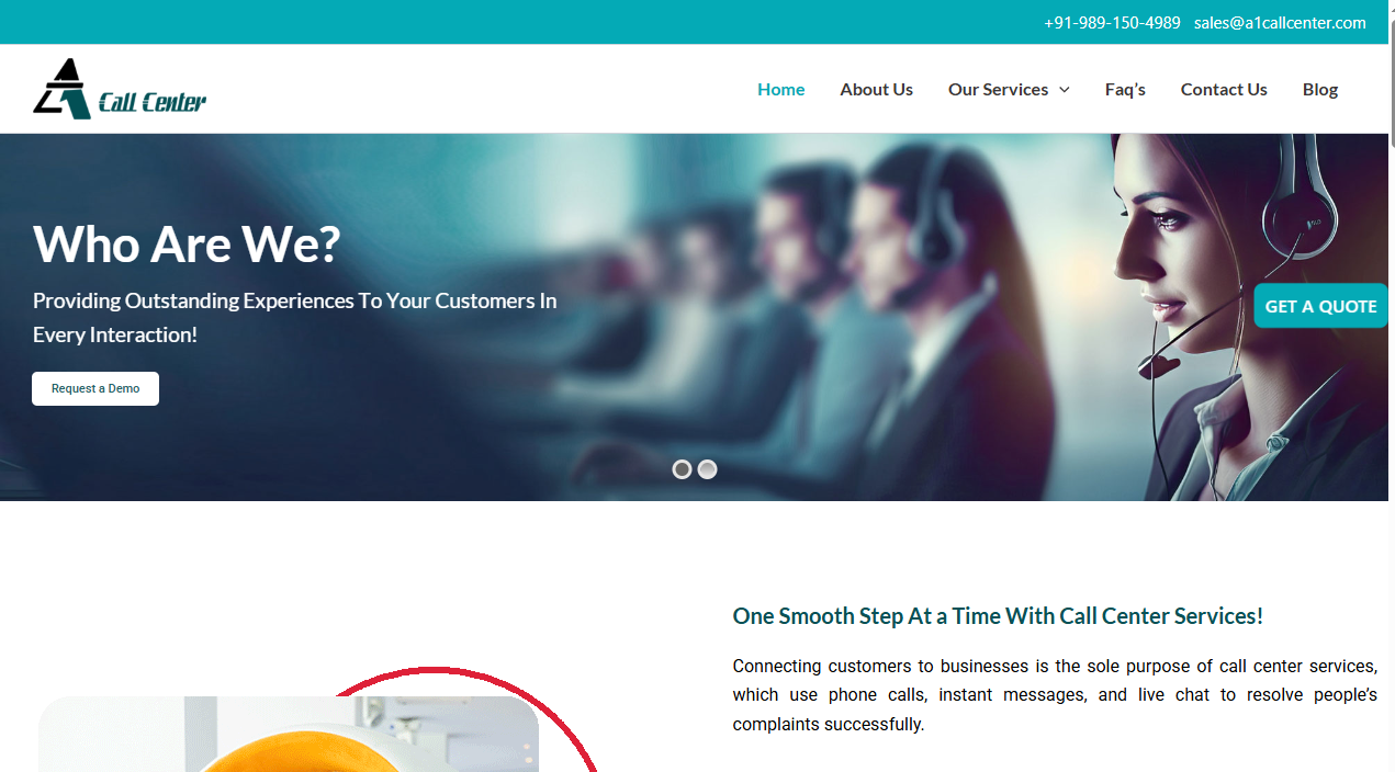 A1 Call Center website screenshot