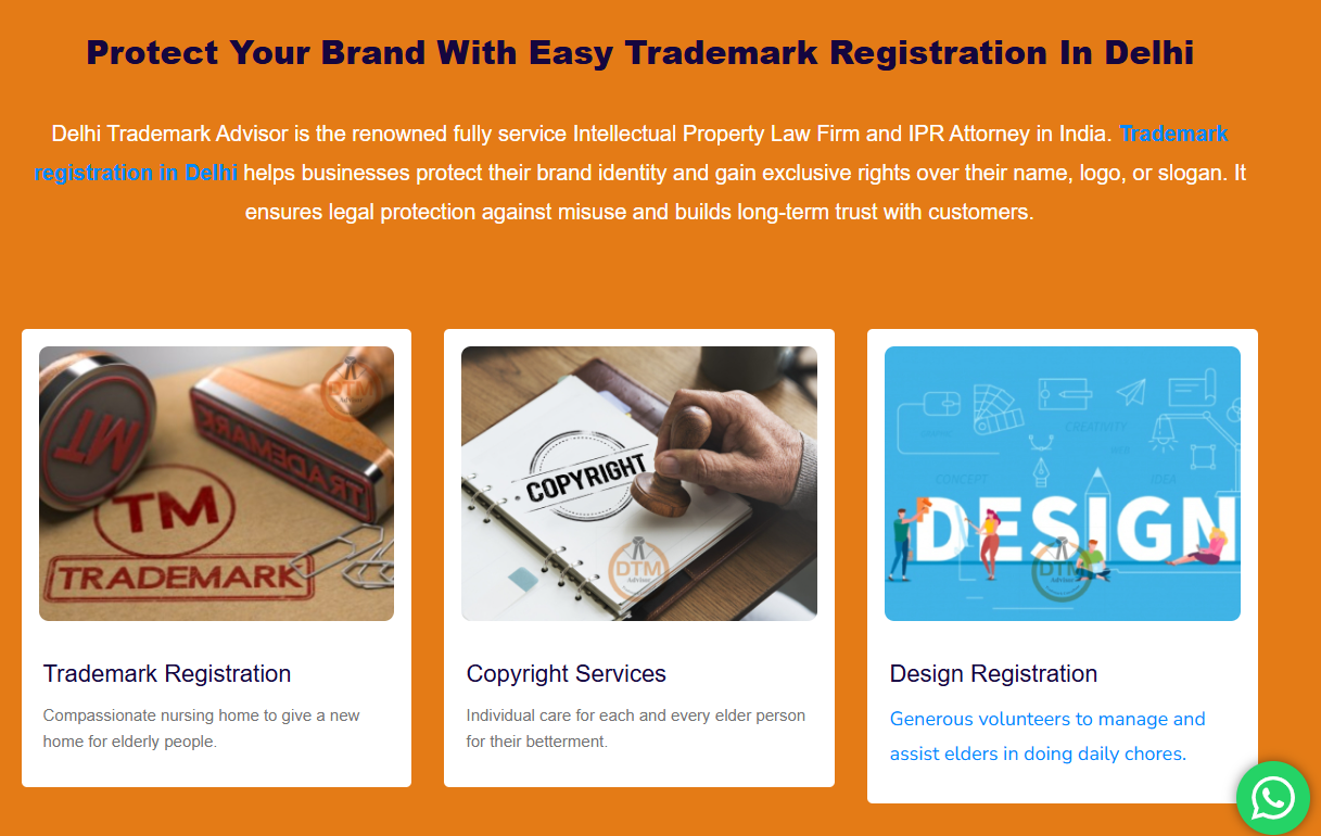 Delhi Trademark website design, section screenshot 2