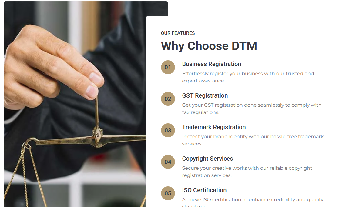 Delhi Trademark website design, section screenshot 4