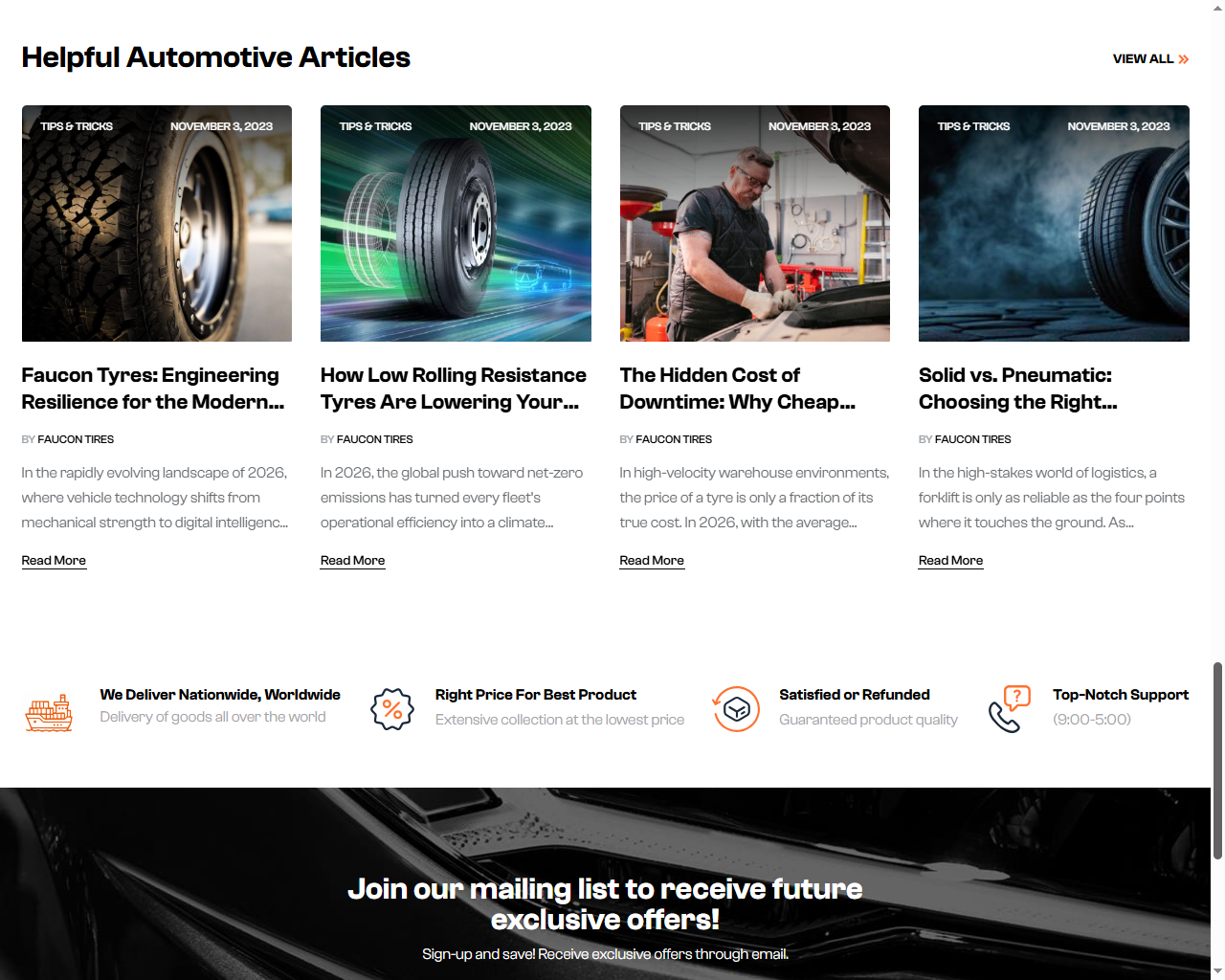Faucon Tires website design, section screenshot 3