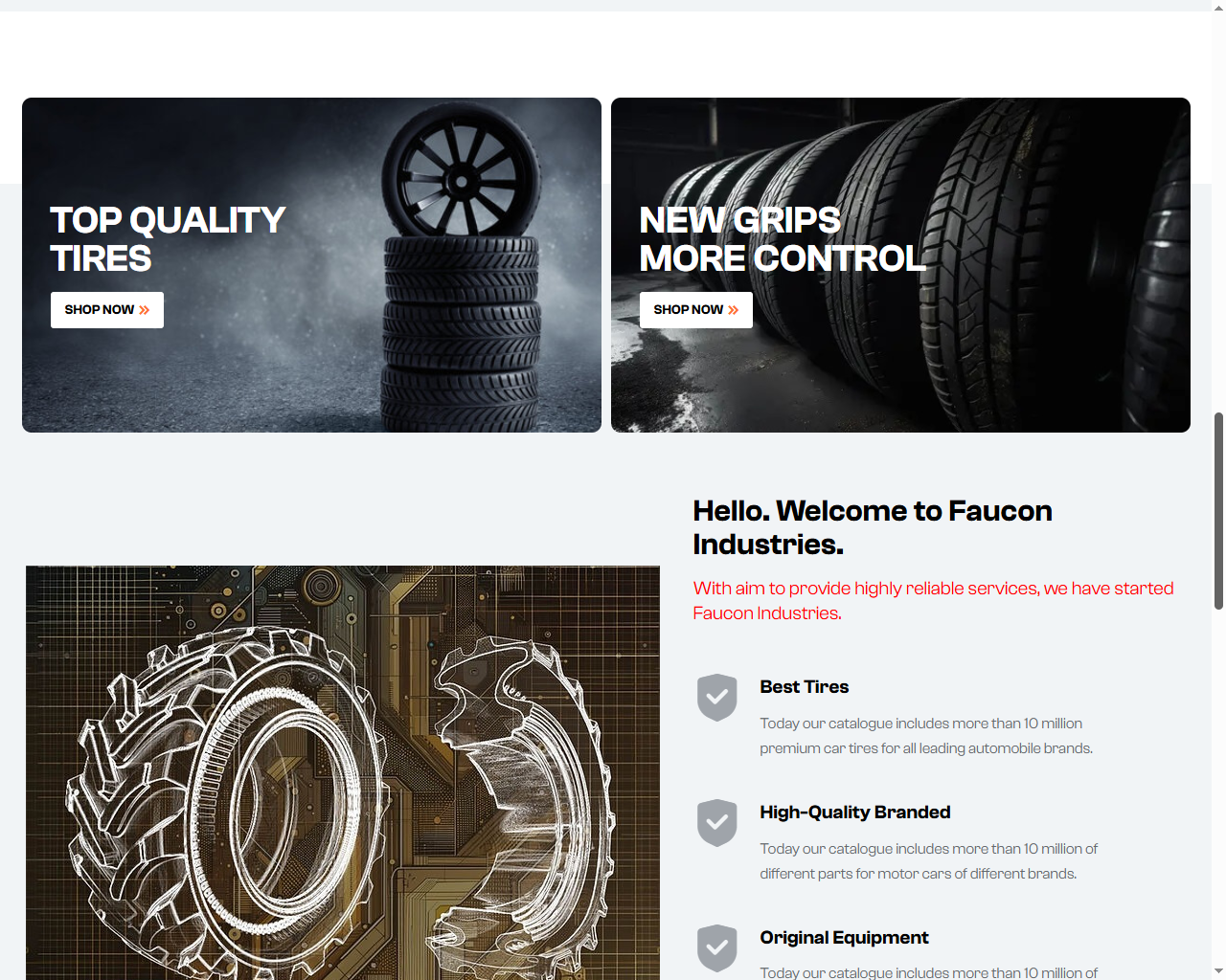 Faucon Tires website design, section screenshot 4