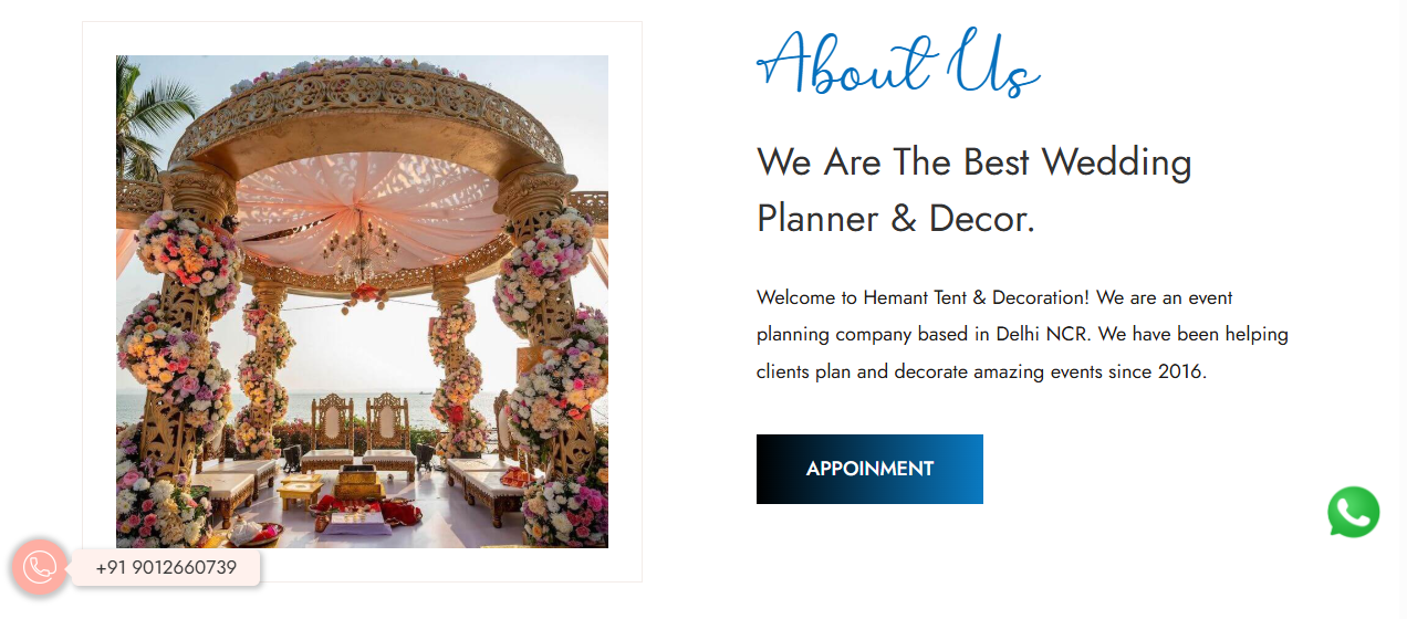 Hemant Events website design, section screenshot 2