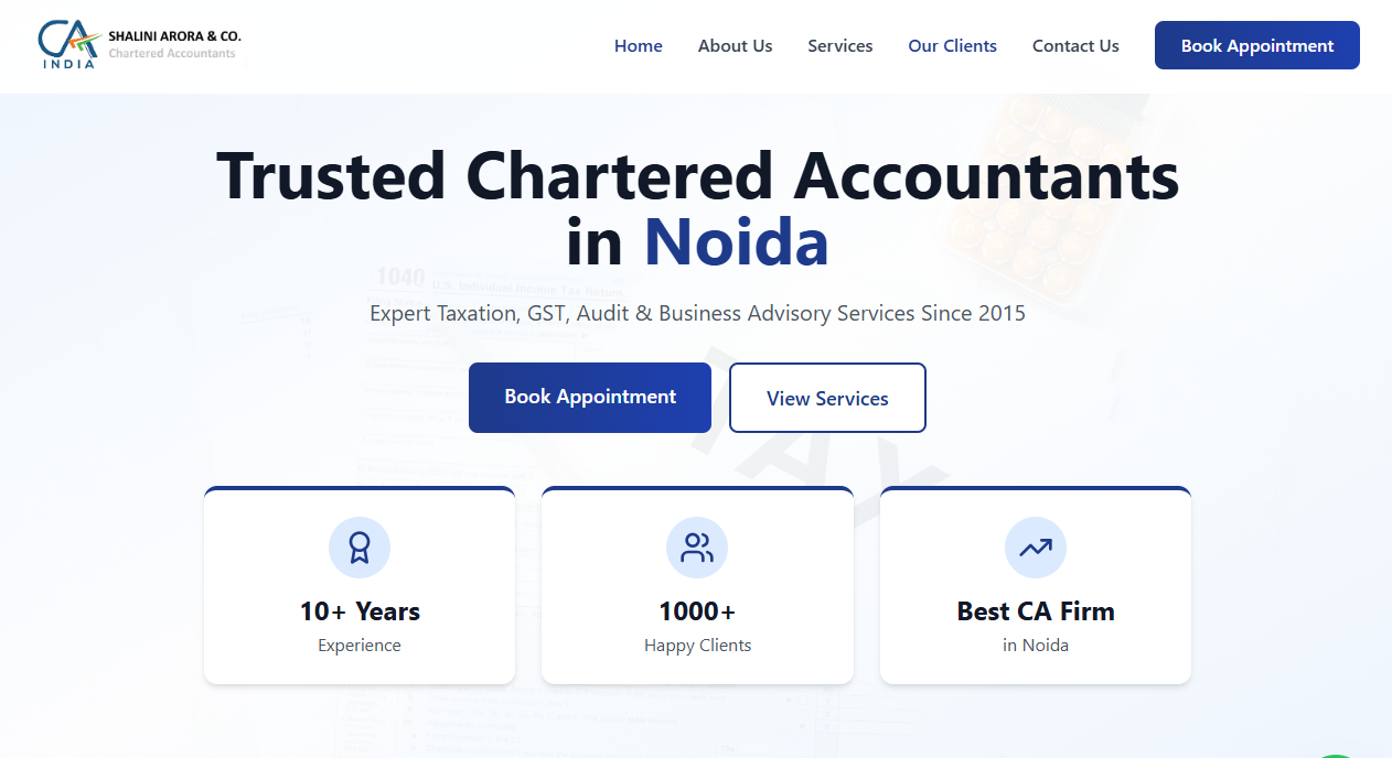 Shalini Arora CA website screenshot