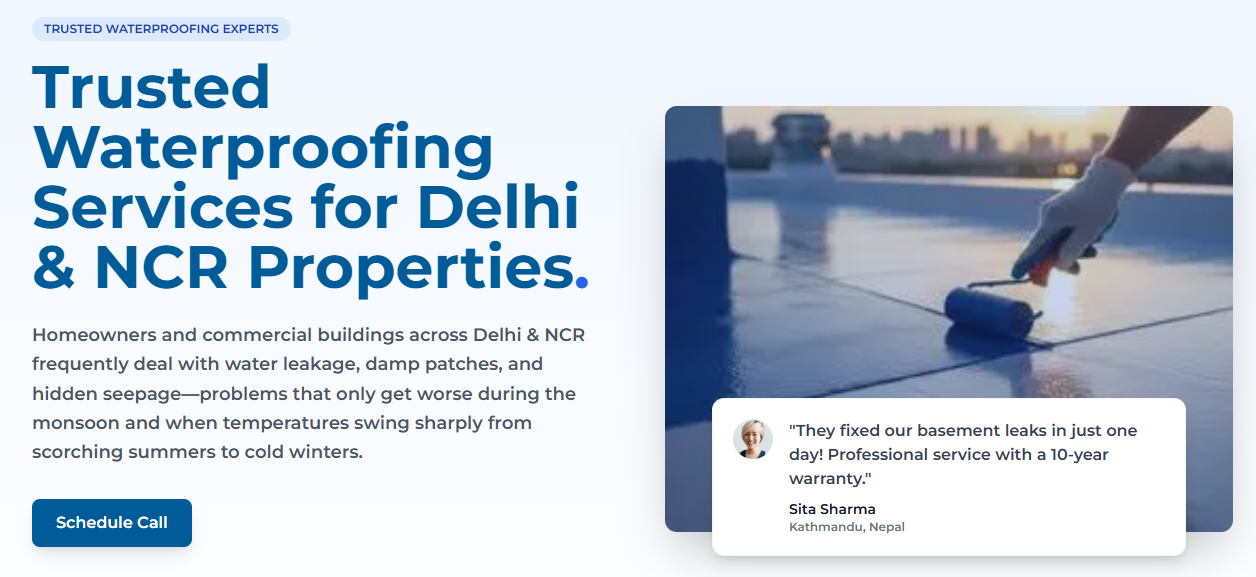 Water Proofers website design, section screenshot 2