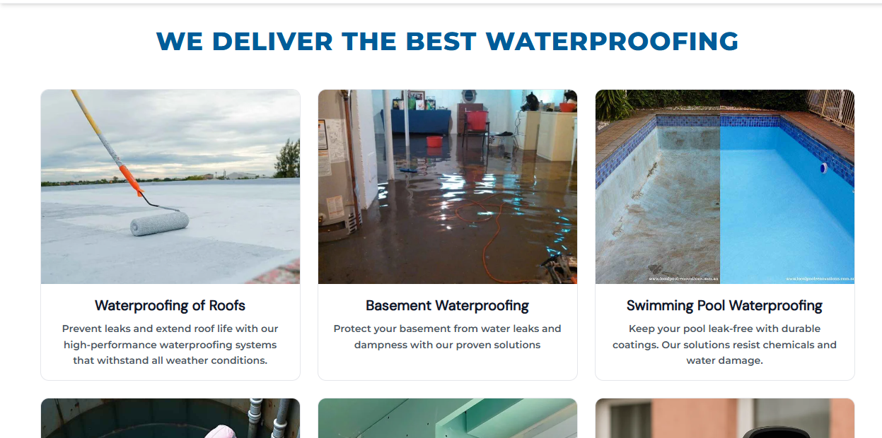 Water Proofers website design, section screenshot 3