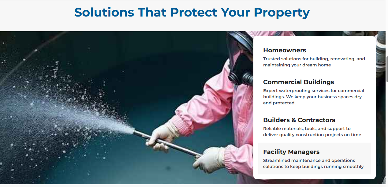 Water Proofers website design, section screenshot 4