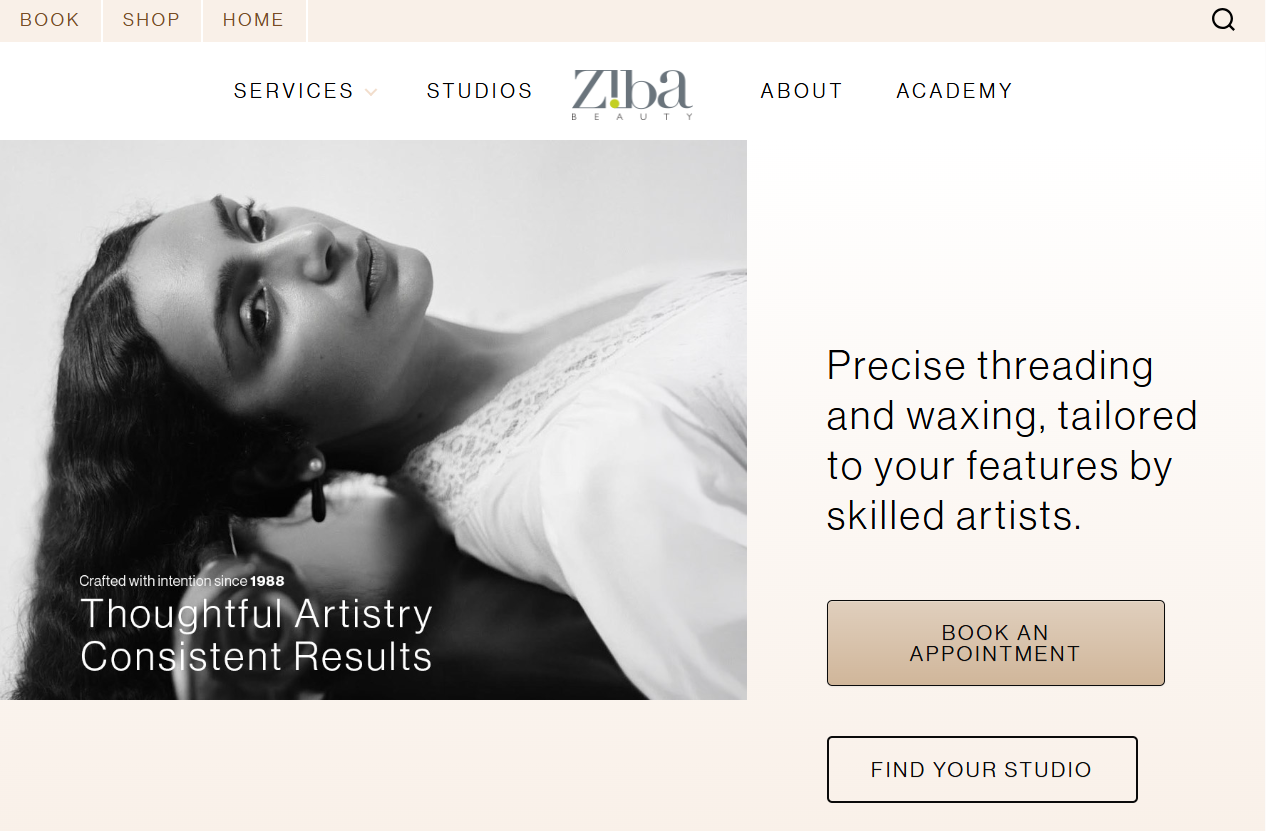 Ziba Beauty website screenshot